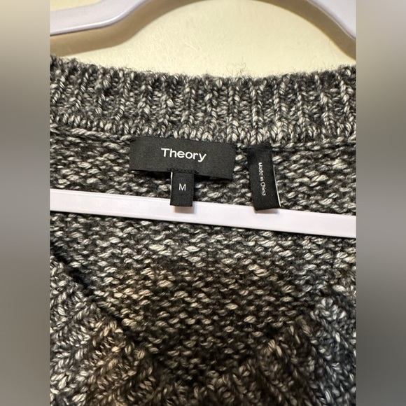 Theory Sweater Womens Medium‎ Black White Marled Cotton Wool Slouchy Minimal - Picture 2 of 5